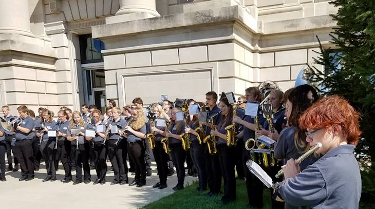 Students in School Activites (Athletics, Classrooms, Plays, Band, Art Projects) (PHS Band Students Playing in front of Court House.jpg)